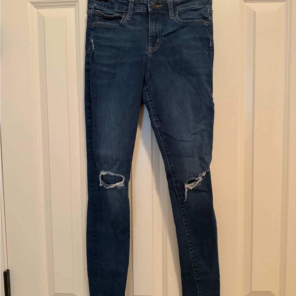 GAP Women's Dark Blue Distressed Skinny Jeans